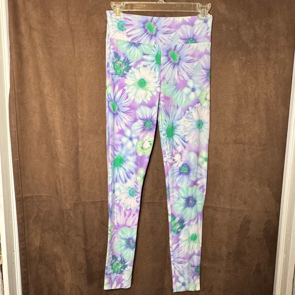 No Boundaries Leggings Size S Floral Print Purple Green White Casual Activewear
